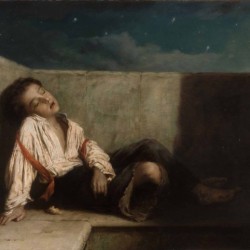 A boy sleeping on the London bridge